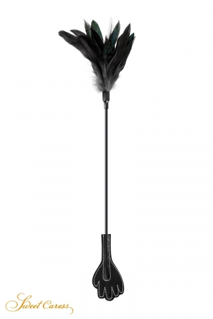 Mini cravache main avec plumes noires - Sweet Caress