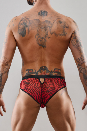 Slip type brésilien ouvert zébré rouge et noir - Regnes – Image 4