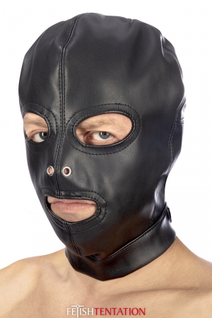 Cagoule BDSM 3 ouvertures en simili cuir - Fetish Tentation – Image 4