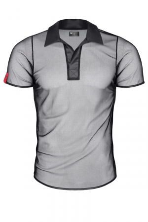 Polo en maille noire transparente - Regnes – Image 3