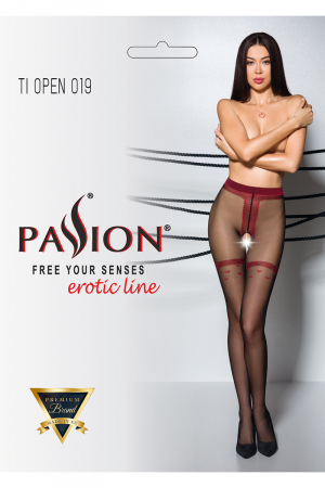 Collants ouverts TI019 20 deniers - noir/rouge – Image 3