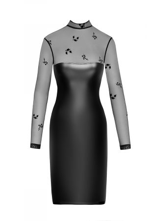 Robe moulante Sublime F310 wetlook et tulle floqué – Image 3
