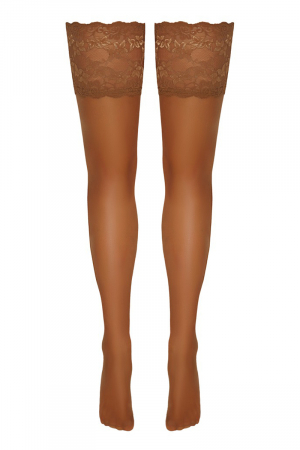 Bas autofixants large jarretière dentelle beige - Cotelli Legwear – Image 3