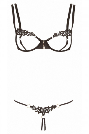 Ensemble dentelle string ouvert et seins nus noir - Cottelli Lingerie – Image 3