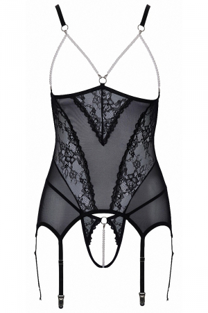 Guêpière seins nus et string ouvert résille et perles - Cottelli Lingerie – Image 3