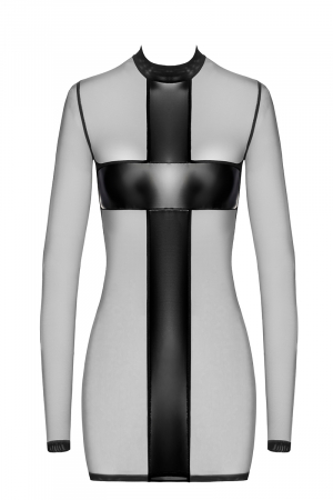 Mini robe tulle et wetlook Crossfire F369 - Noir Handmade – Image 3