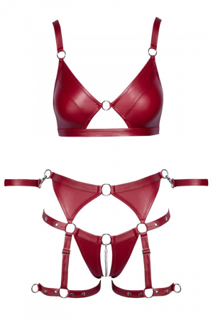 Set soutien-gorge et slip à jarretelles ouvert rouge - Cottelli BONDAGE – Image 3