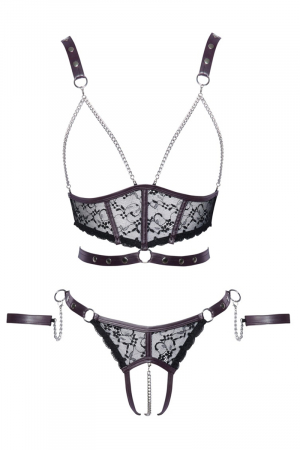Ensemble ouvert 3 pièces noires - Cotelli Bondage – Image 3