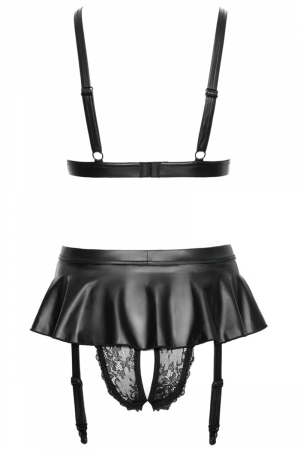Soutien-gorge et slip fendu à jarretelles noir - Cottelli LINGERIE – Image 4