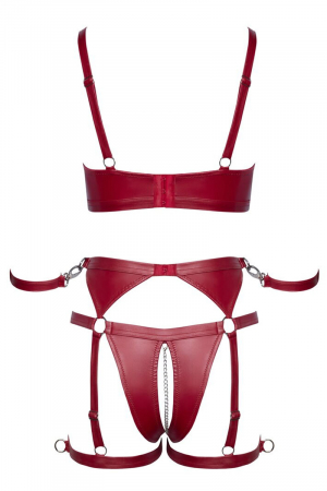 Set soutien-gorge et slip à jarretelles ouvert rouge - Cottelli BONDAGE – Image 4