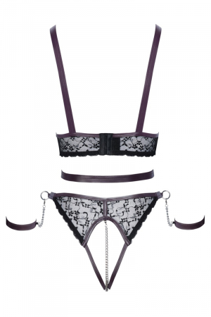Ensemble ouvert 3 pièces noires - Cotelli Bondage – Image 4