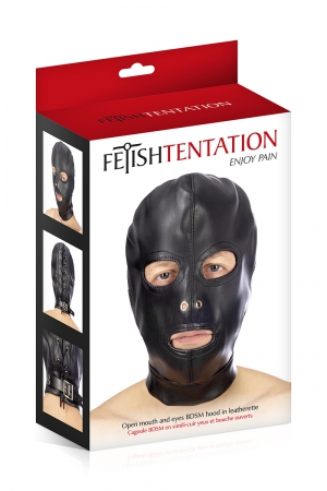 Cagoule BDSM 3 ouvertures en simili cuir - Fetish Tentation – Image 2