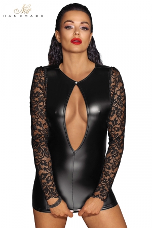 Mini robe wetlook et dentelle F253 – Image 4