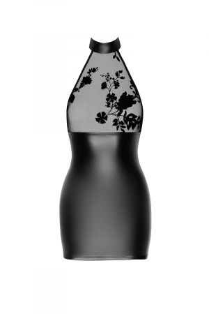 Mini robe dos nu Eros F311 wetlook et tulle floqué – Image 4