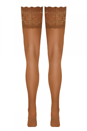 Bas autofixants large jarretière dentelle beige - Cotelli Legwear – Image 4