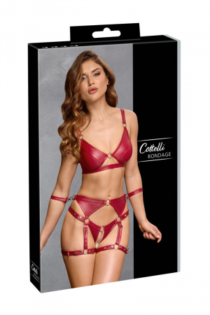 Set soutien-gorge et slip à jarretelles ouvert rouge - Cottelli BONDAGE – Image 2