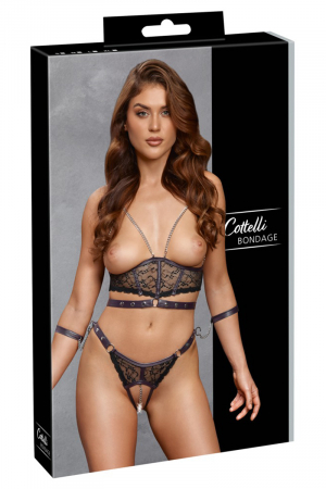 Ensemble ouvert 3 pièces noires - Cotelli Bondage – Image 2