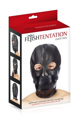 Cagoule BDSM simili cuir avec baillon amovible - Fetish Tentation – Image 2