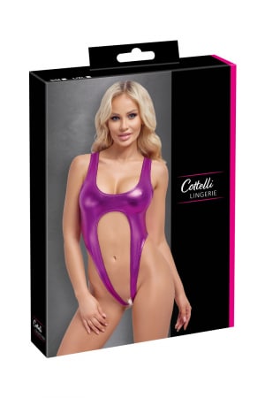 Body rose métallisé ouvert à l'entrejambe - Cotelli Lingerie – Image 2
