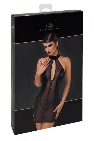 Mini robe tulle et wetlook Luxuria F370 - Noir Handmade – Image 2