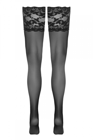 Bas autofixants large jarretière dentelle noir - Cotelli Legwear